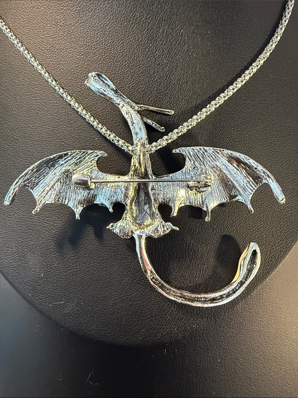 Betsey Johnson Black & Silver Dragon Brooch & Pendant Necklace w/Red accent NWT - Picture 2 of 4